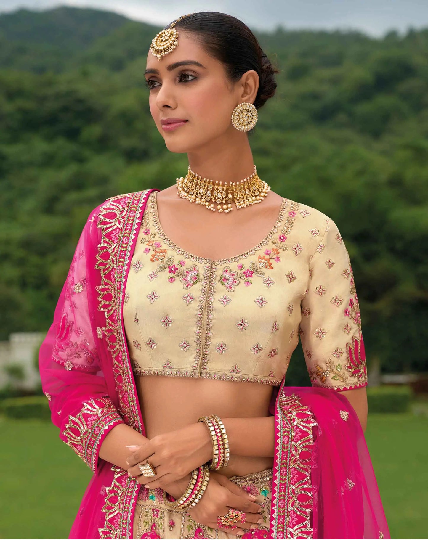 Pink Heavy Khatli & Embroidery Work Bridal Lehenga