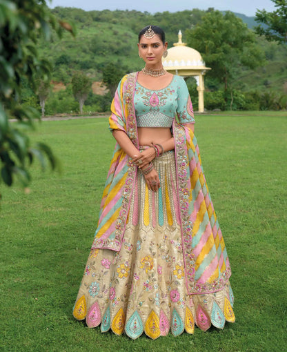 Multi Pastel Heavy Khatli & Embroidery Work Bridal Lehenga