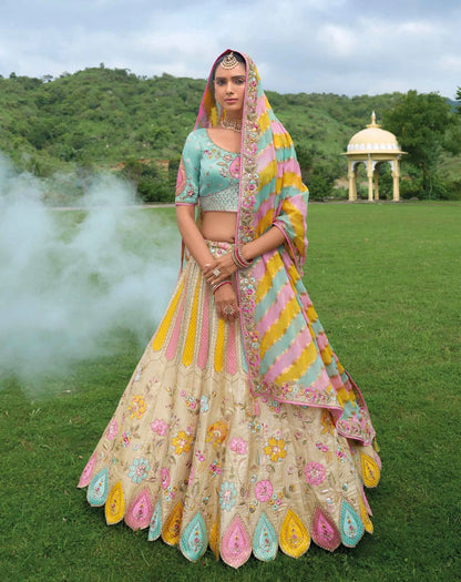 Multi Pastel Heavy Khatli & Embroidery Work Bridal Lehenga