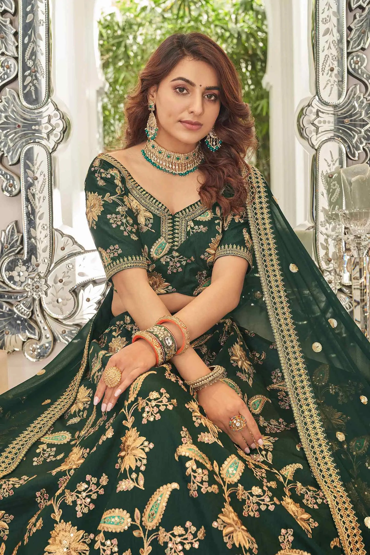 Green Art Silk Lehenga With Thread Zari Dori And Sequins Embroidery Work