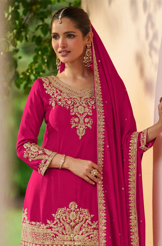 Burnt Pink Chinon Embroidery Salwar suit