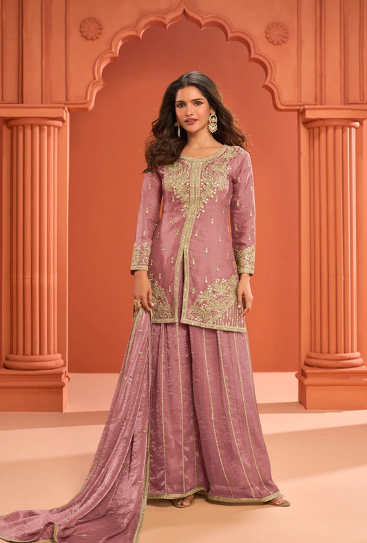 Old Pink Fendi Silk Embroidery Salwar Suit