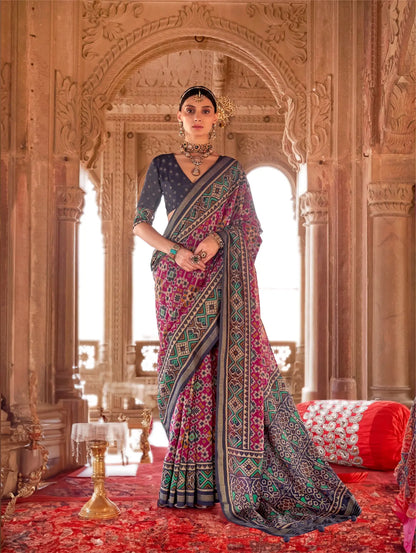 Magenta Pink Georgette Patola Saree
