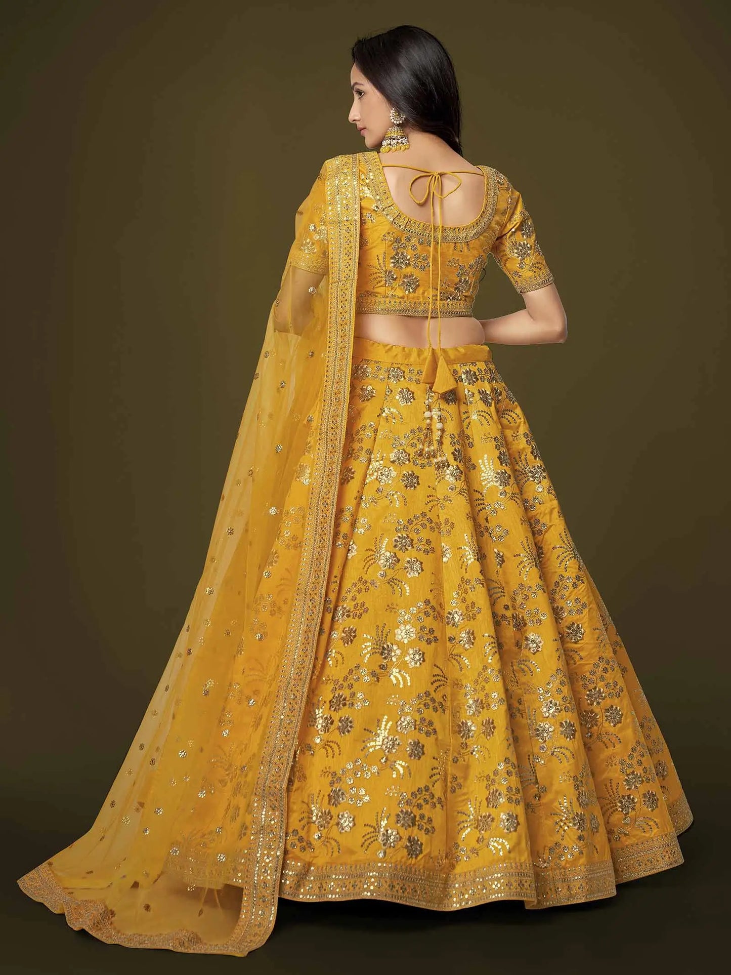 Yellow Silk Lehenga With Zari Sequins And Dori Embroidery Work