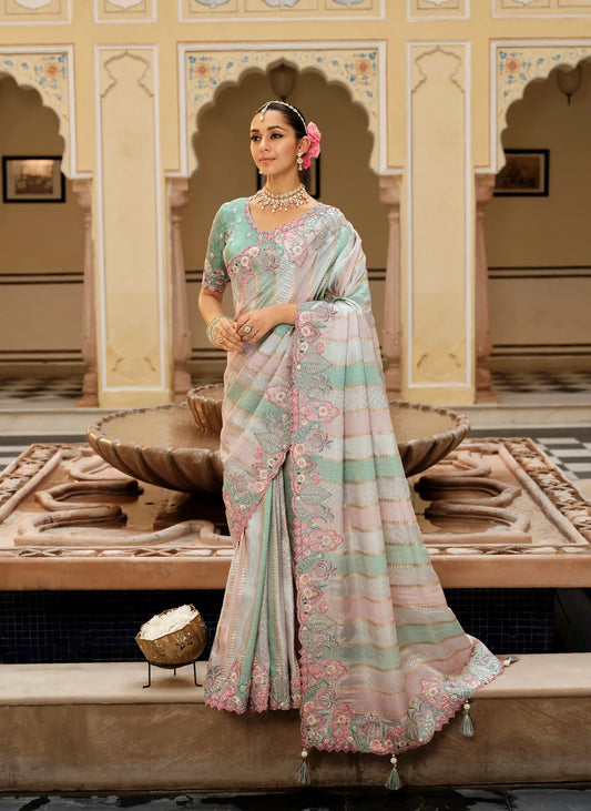 Multicolor Jacquard Silk Embroidery & Hand Work Saree