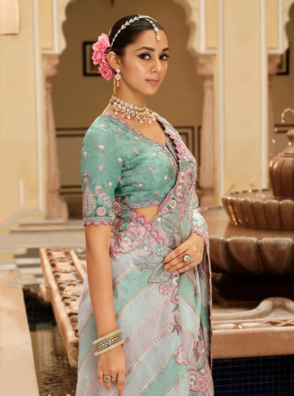 Multicolor Jacquard Silk Embroidery & Hand Work Saree