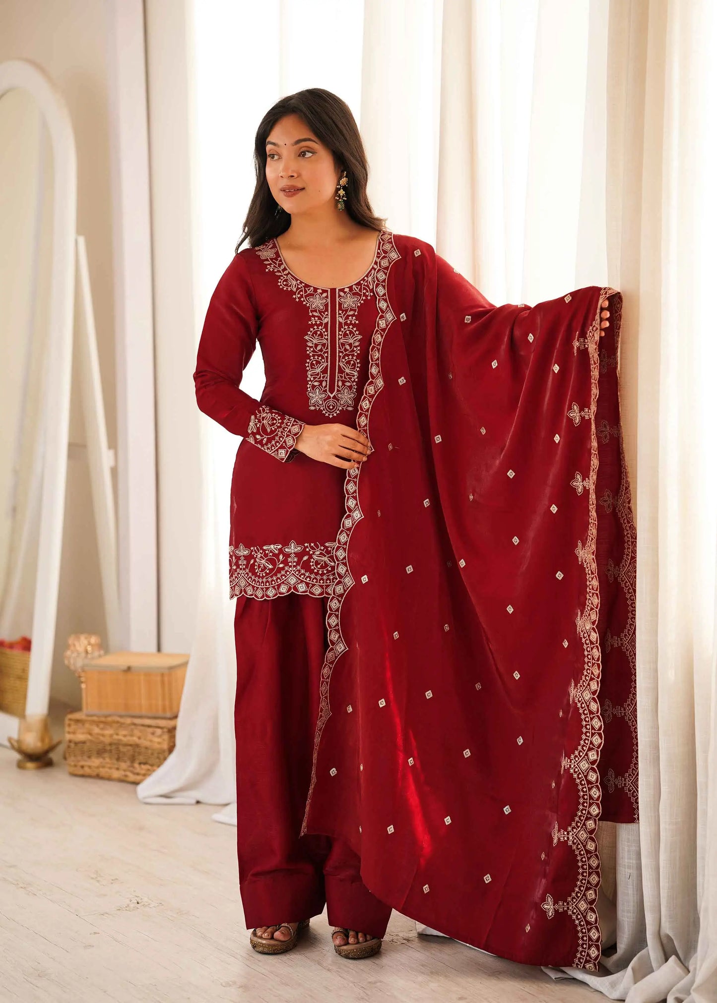 Red devil Embroidered Silk Salwar Suit