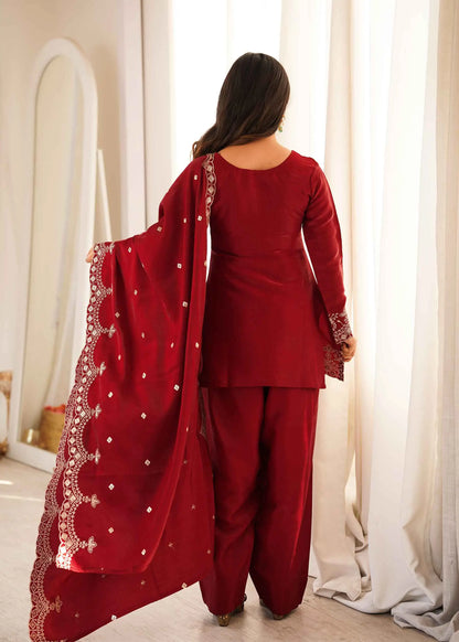 Red devil Embroidered Silk Salwar Suit