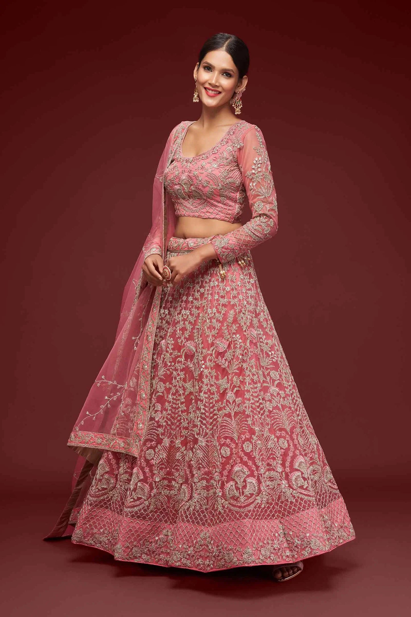 Fantasy Rose Soft Net Lehenga With Thread Zari Badla And Glitter Dori Embroidery Work