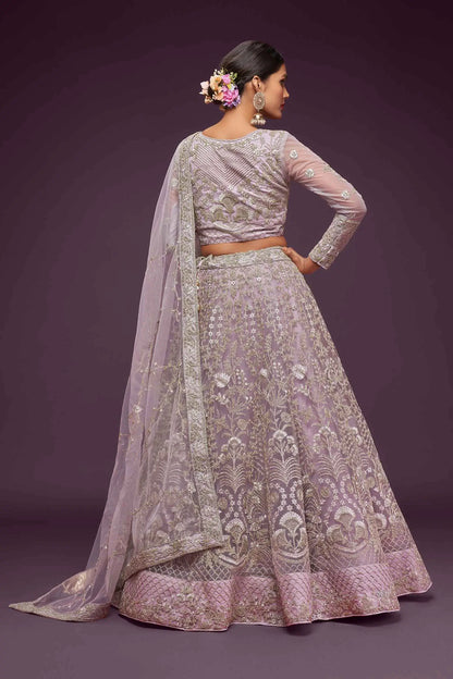 Dusky Orchid Soft Net Lehenga With Thread Zari Badla And Glitter Dori Embroidery Work