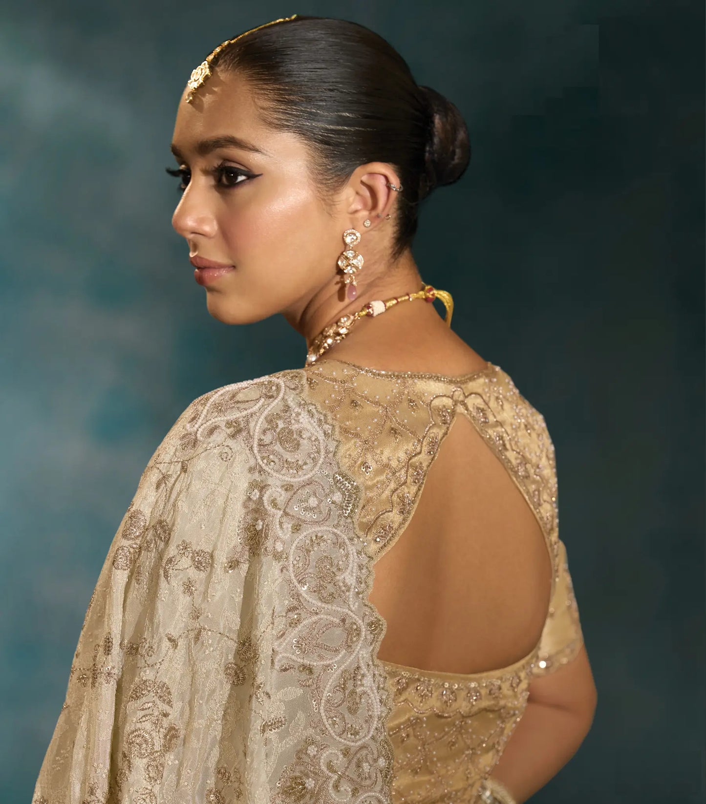 Almond Beige Heavy Embroidery & Hand Work Silk Saree