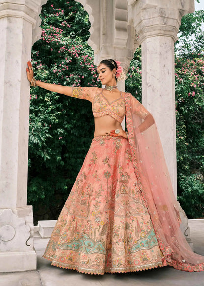 Peach Bridal Lehenga With Stunning Designer Embroidery