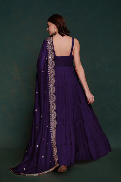 Purple Silk Gown With Dupatta