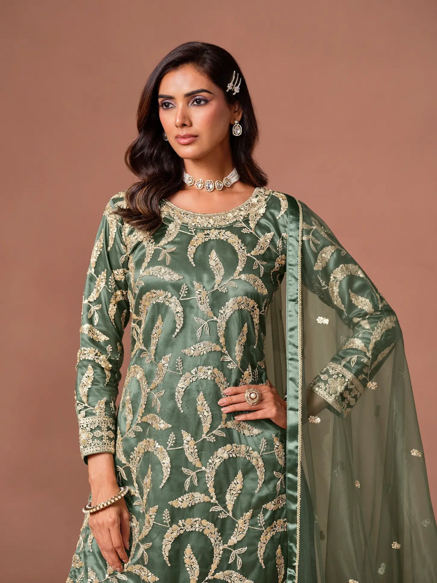 Sage Green Embroidered Salwar Suit
