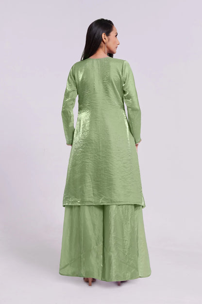 Pista Green Pure Organza Salwar Suit With Handwork