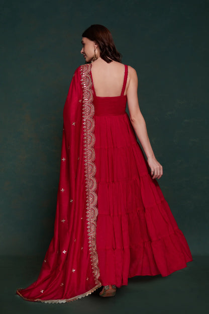 Red Georgette Gown With Dupatta