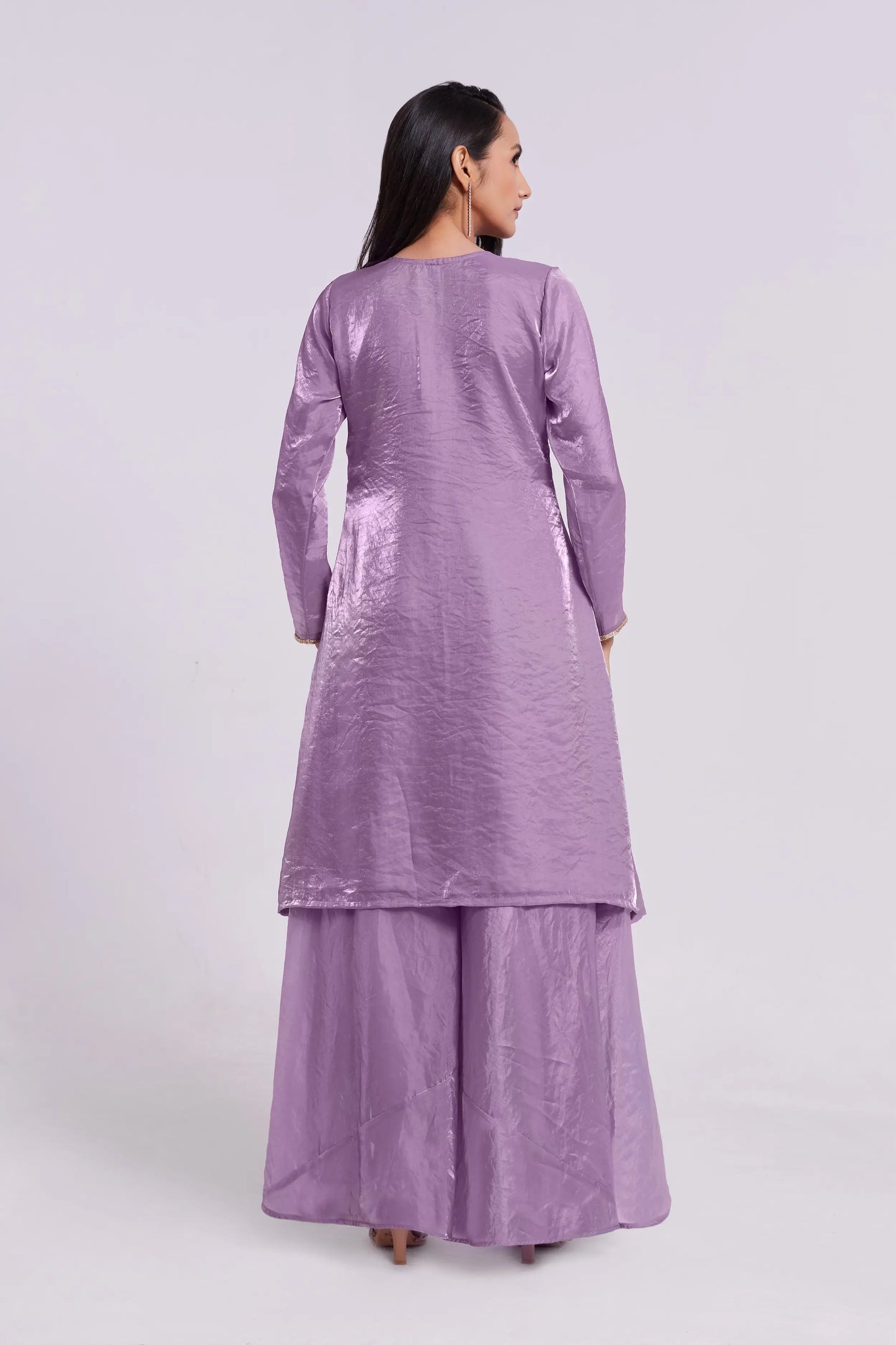 Lilac Purple Pure Organza Salwar Suit With Handwork