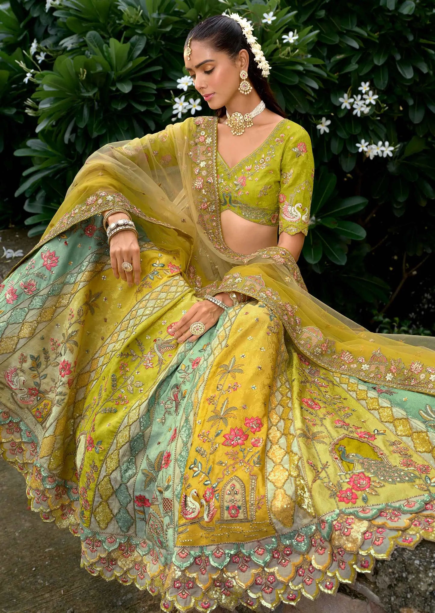 Yellow Designer Heavy Embroidery Sequins Work Lehenga