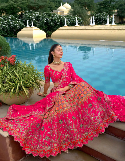Pretty Pink Heavy Embroidery Work Bridal Lehenga