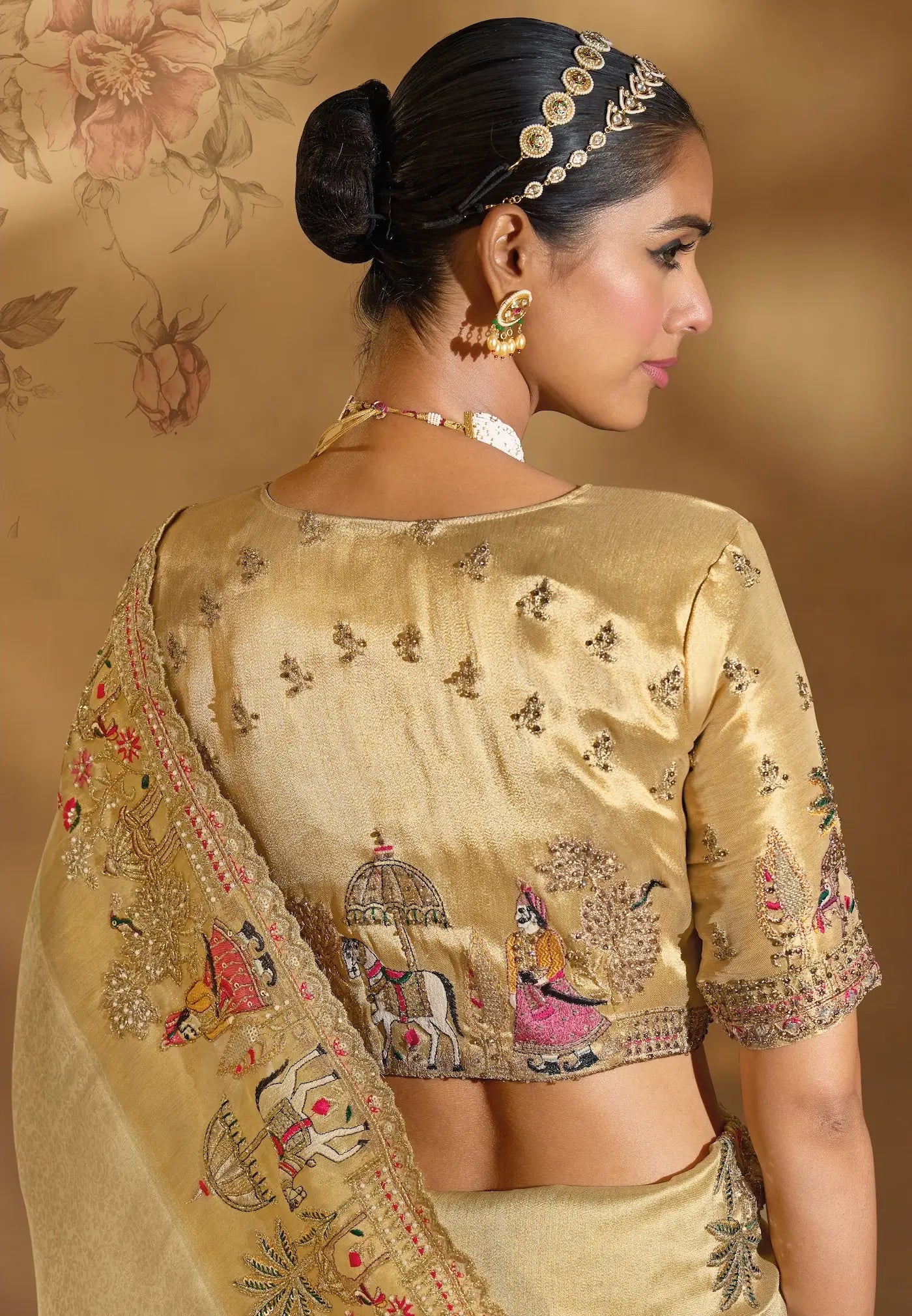 Beige Silk Heavy Embroidery & Hand Work Saree