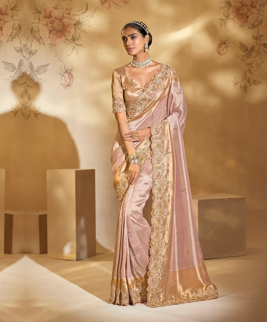 Blush Pink Silk Heavy Embroidery & Hand Work Saree