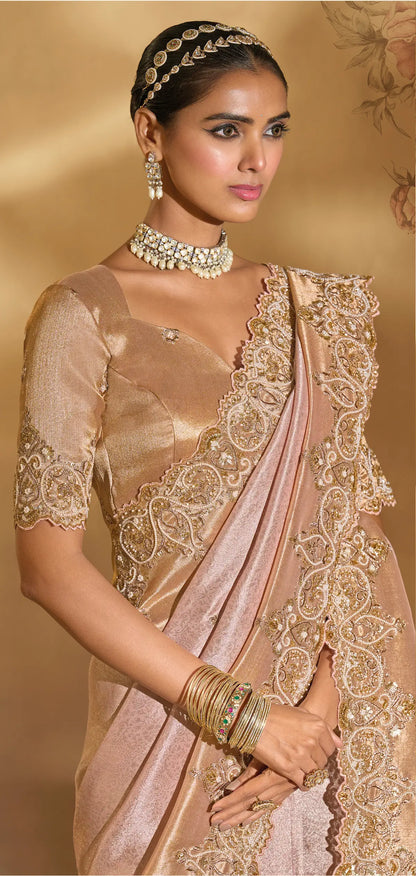 Blush Pink Silk Heavy Embroidery & Hand Work Saree