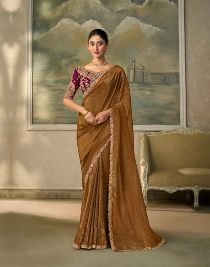 Bronze Gold Georgette Embroidery Border Saree