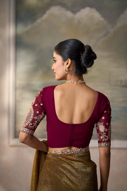 Bronze Gold Georgette Embroidery Border Saree