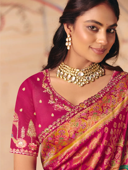 Ruby Pink Dola Silk Zari & Embroidery Saree