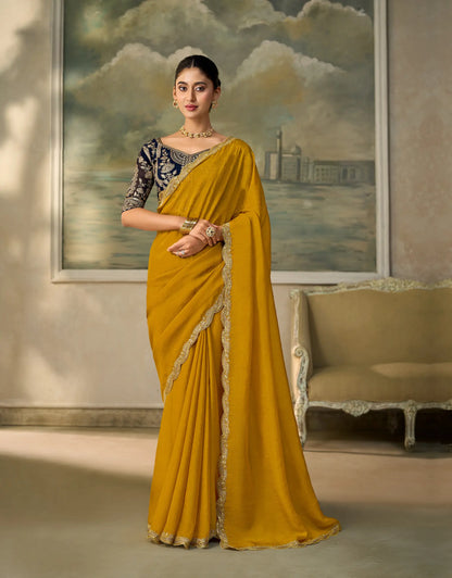 Mustard Georgette Embroidery Border Saree