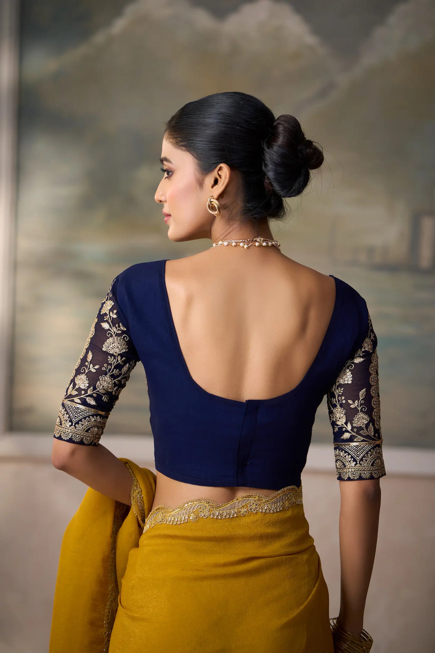 Mustard Georgette Embroidery Border Saree