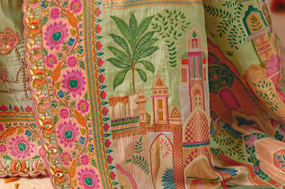 Aqua Blue Dola Silk Zari & Embroidery Saree