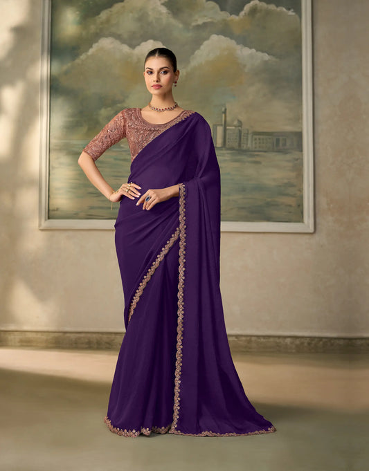 Mulberry Georgette Embroidery Border Saree