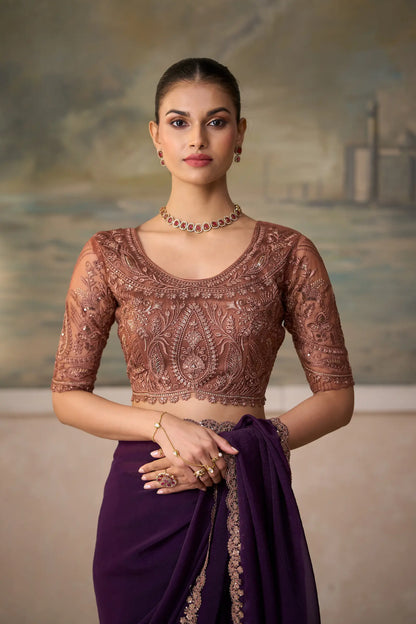 Mulberry Georgette Embroidery Border Saree