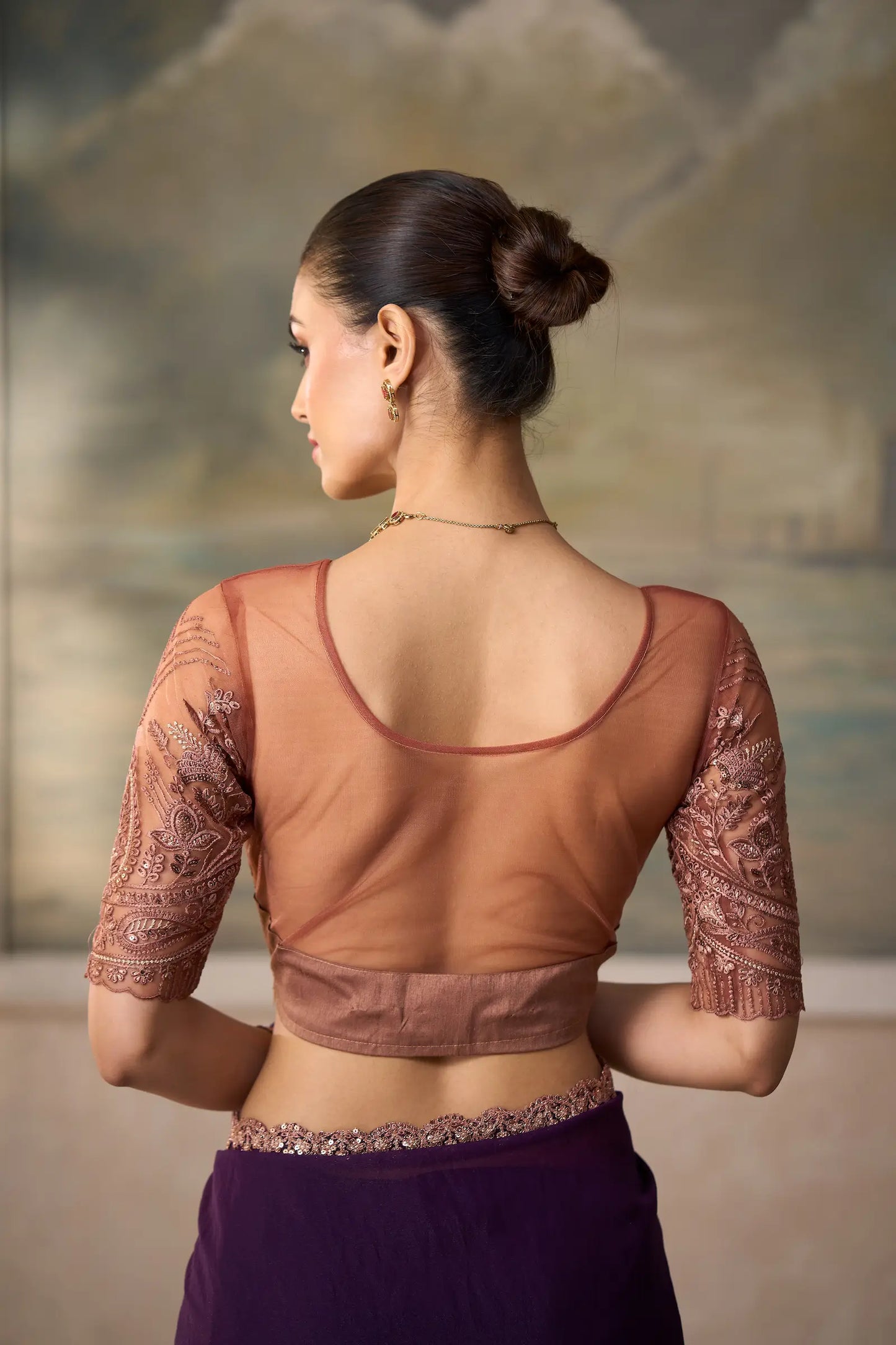 Mulberry Georgette Embroidery Border Saree