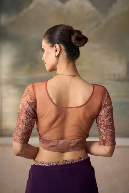 Mulberry Georgette Embroidery Border Saree