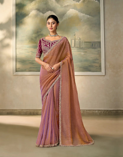 Rose Gold Tissue Embroidery Border Saree