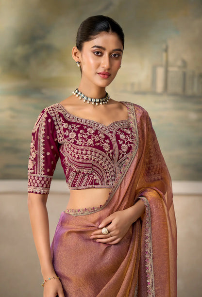 Rose Gold Tissue Embroidery Border Saree