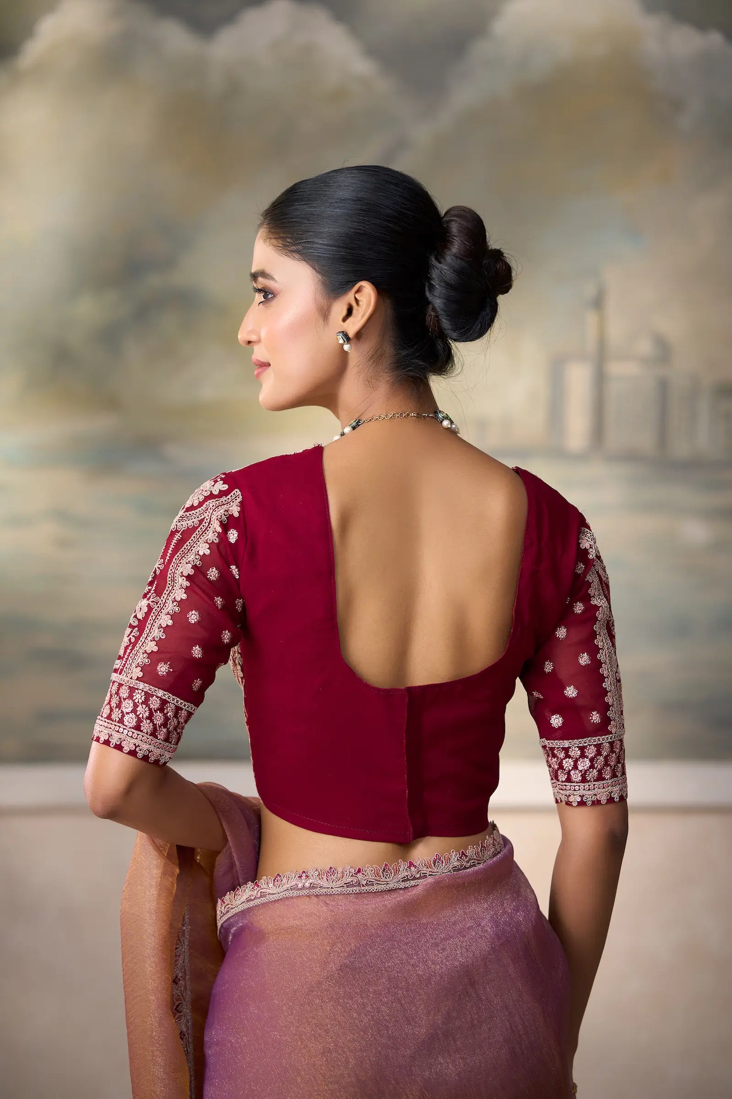 Rose Gold Tissue Embroidery Border Saree