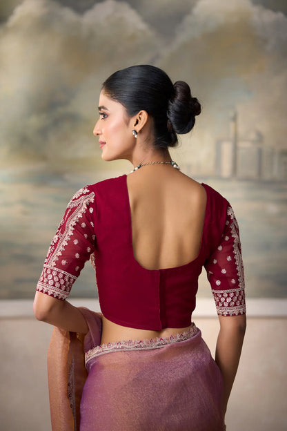 Rose Gold Tissue Embroidery Border Saree