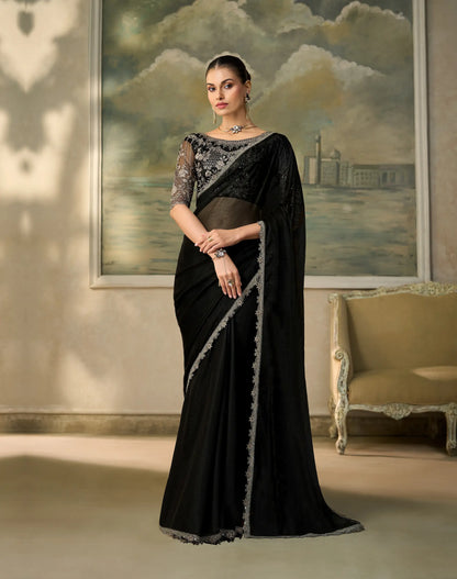 Jade Black Chiffon Embroidery Border Saree