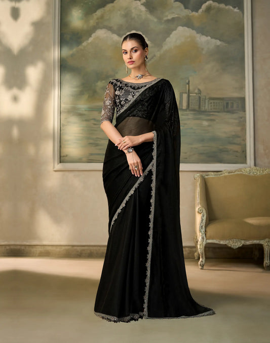 Jade Black Chiffon Embroidery Border Saree