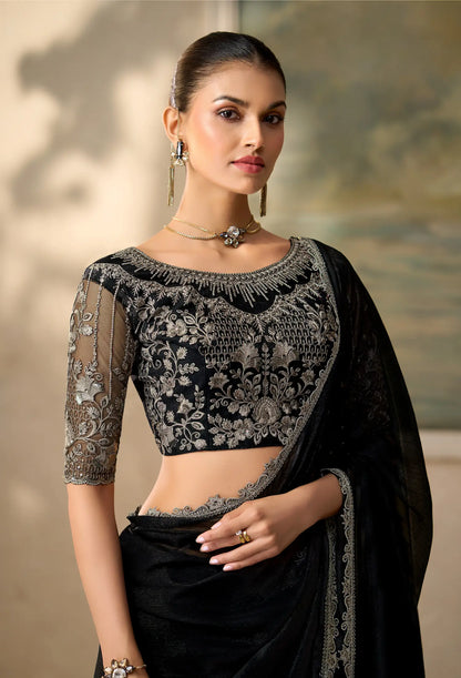 Jade Black Chiffon Embroidery Border Saree