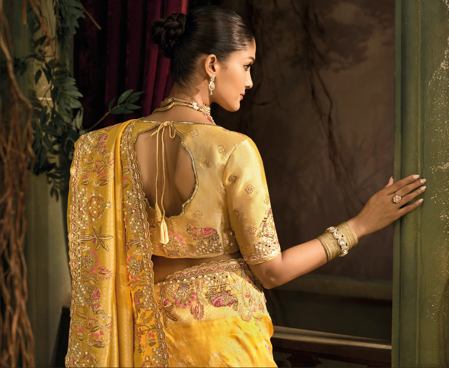 Mustard Yellow Silk Heavy Embroidery Saree