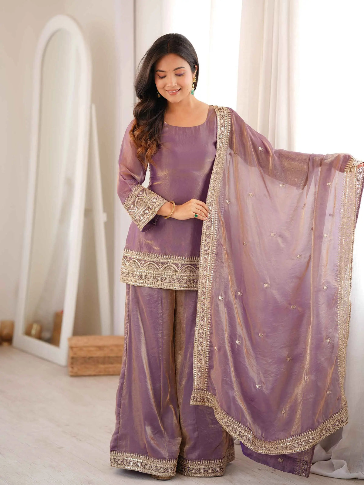 Dusty Pink Embroidered Silk Salwar Suit