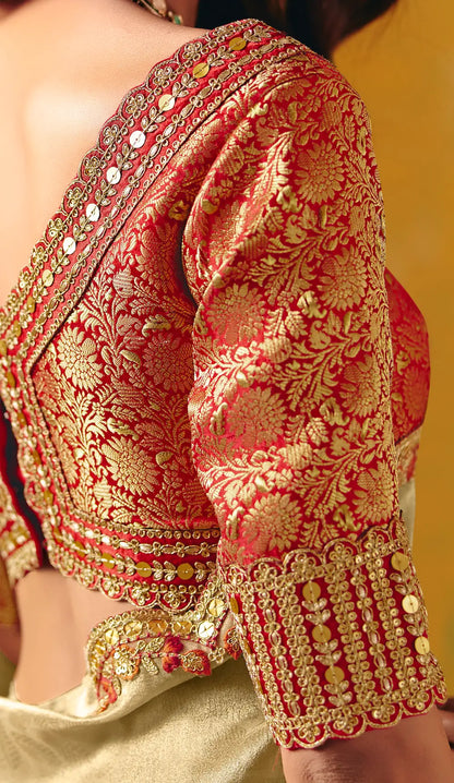 Copper Orange Zari Silk Embroidery Saree