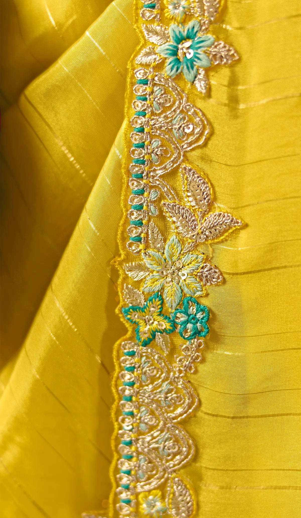 Bright Yellow Zari Silk Embroidery Saree