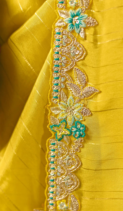 Bright Yellow Zari Silk Embroidery Saree