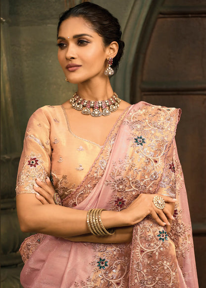 Blush Pink Silk Heavy Embroidery Saree