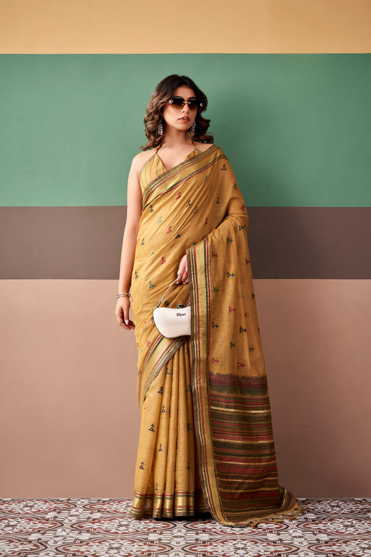 Mustard Gold Cotton Weaving Saree